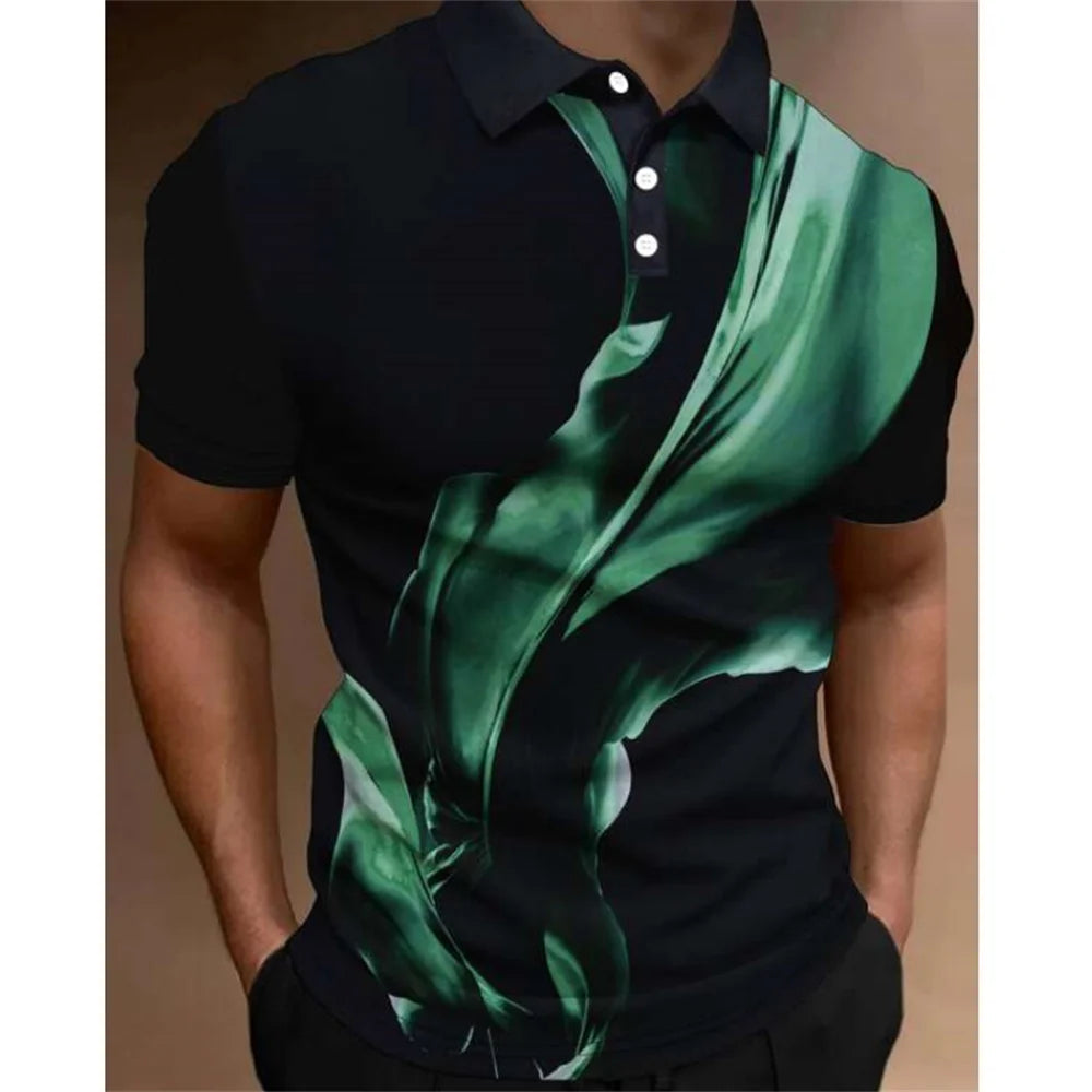 Polo Shirt Fashion Men'S Gradient Line Summer Short Sleeved T-Shirt Casual Daily Lapel Topt-Shirt Striped T-Shirt Men'S Clothing