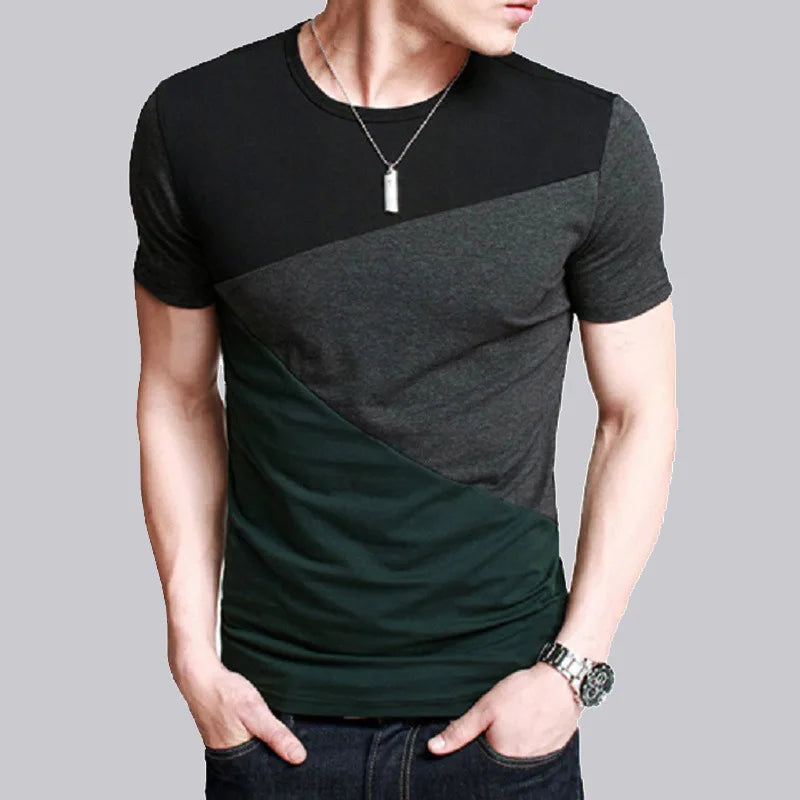 Summer Men's Short Sleeved T-shirt Short Sleeved T-shirt Plus Size Men's Contrasting Color Patchwork T-shirt