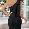 One Shoulder Evening Dress Solid Color Casual Lace Up Sleeveless Bandage Club Party Backless Tight Dress