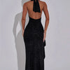 Mozision Sparkle Thigh High Split Sexy Maxi Dress Women Gown Black Half High Collar Sleeveless Backless Bodycon Sexy Long Dress