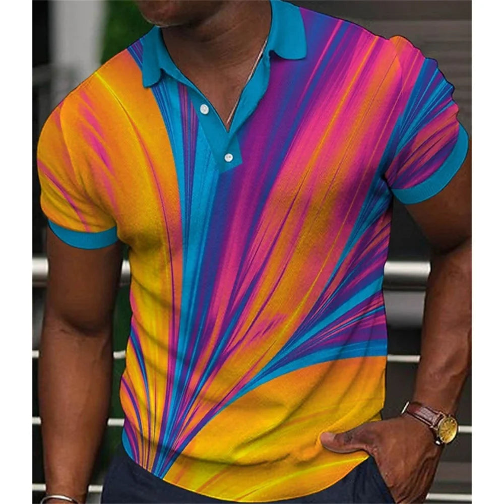 Polo Shirt Fashion Men'S Gradient Line Summer Short Sleeved T-Shirt Casual Daily Lapel Topt-Shirt Striped T-Shirt Men'S Clothing