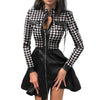 Sexy Sheath Mini Dress For Women Zipper Pockets Lace Long Sleeve Patchwork Party Dresses Elegant Stand Neck Button Slim Vestidos