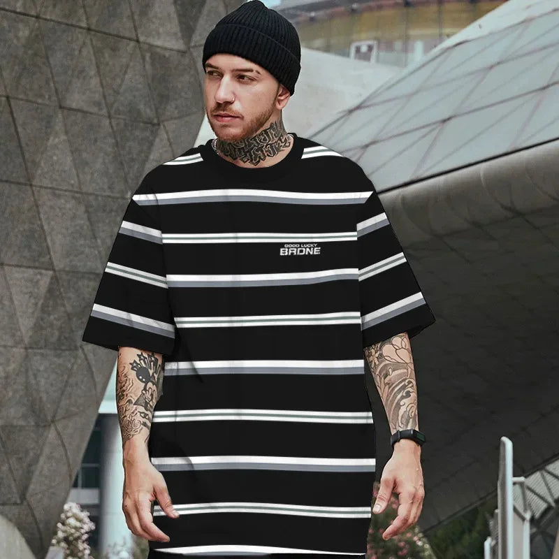 Men's Striped Short Sleeve T-shirt, 3D Printed, Oversized, Everyday Casual, Loose Shirt, Comfortable and Cool for Summer