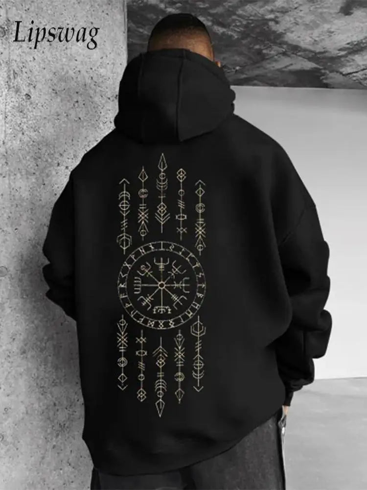 Viking Printing Mens Hooded Sweatshirt Autumn Long Sleeve Loose Casual Oversize Hoodies For Men Streetwear Fashion Hoodie Tops