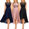 Women's Elegant Floral Lace Ruffle Cap Sleeve Cocktail Party Knee Length Dress