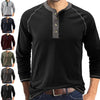 Men's Henley Collar Long Sleeved T-shirts Solid Casual Top Single Breasted Pocket TShirt Soft Comfy Bottoming Shirt for Autumn