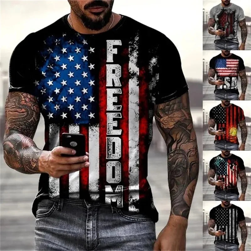 3d Printed USA Flag Graphic Tshirt For Men Personalized Hipster Short Sleeve Retro T Shirt Streetwear Mens Oversized Tee Tops