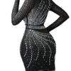 Sheer Mesh Rhinestone O-Neck Long Sleeve Skinny Party Dress