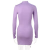 Elegant Lace Up Dress Solid Pleated Slim Fit Party Bodycon Female Sexy Mini Dresses Purple Black Vestidos