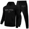 Men's Luxury Hoodie Set Milano Print Sweatshirt Sweatpant for Male Hooded Tops Jogging Trousers Suit Casual Streetwear Tracksuit