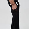 Women See Through Bodycon Long Dress Long Sleeve Mesh Sheer Maxi Dress Cross Tie Up Backless Club Party Dress Maxi Dress