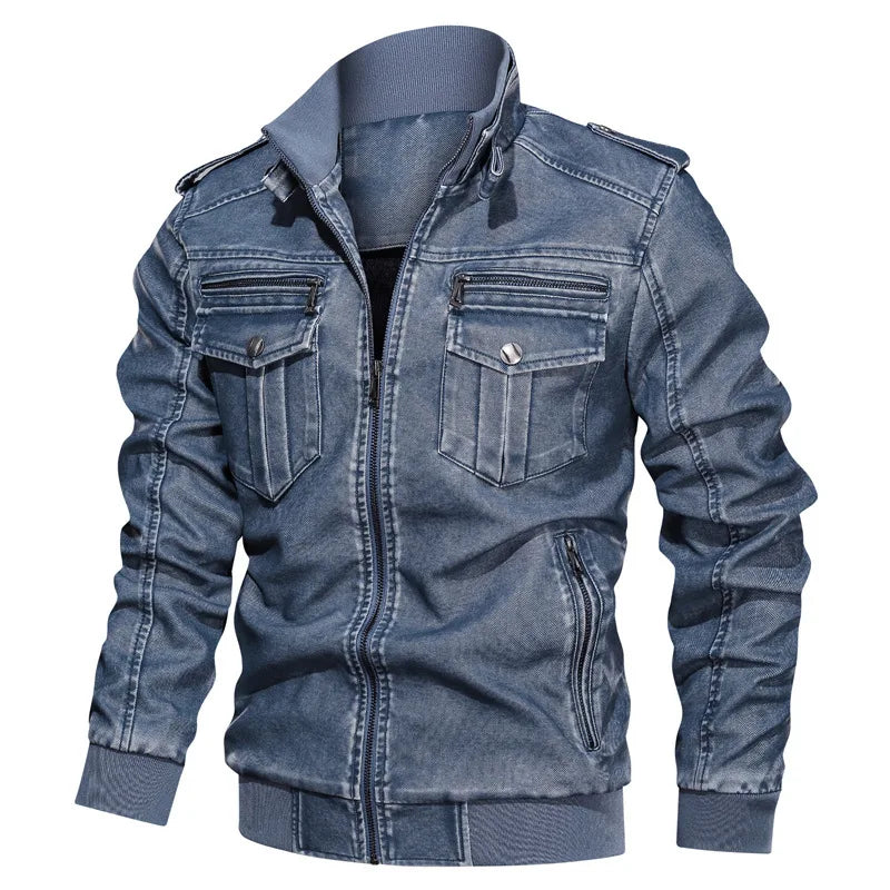 Retro Moto Pu Leather Jacket Large Size Loose Multi-pocket Men Leather Racing Jacket Off-road Jacket Denim Mesh Racing Suit 6XL