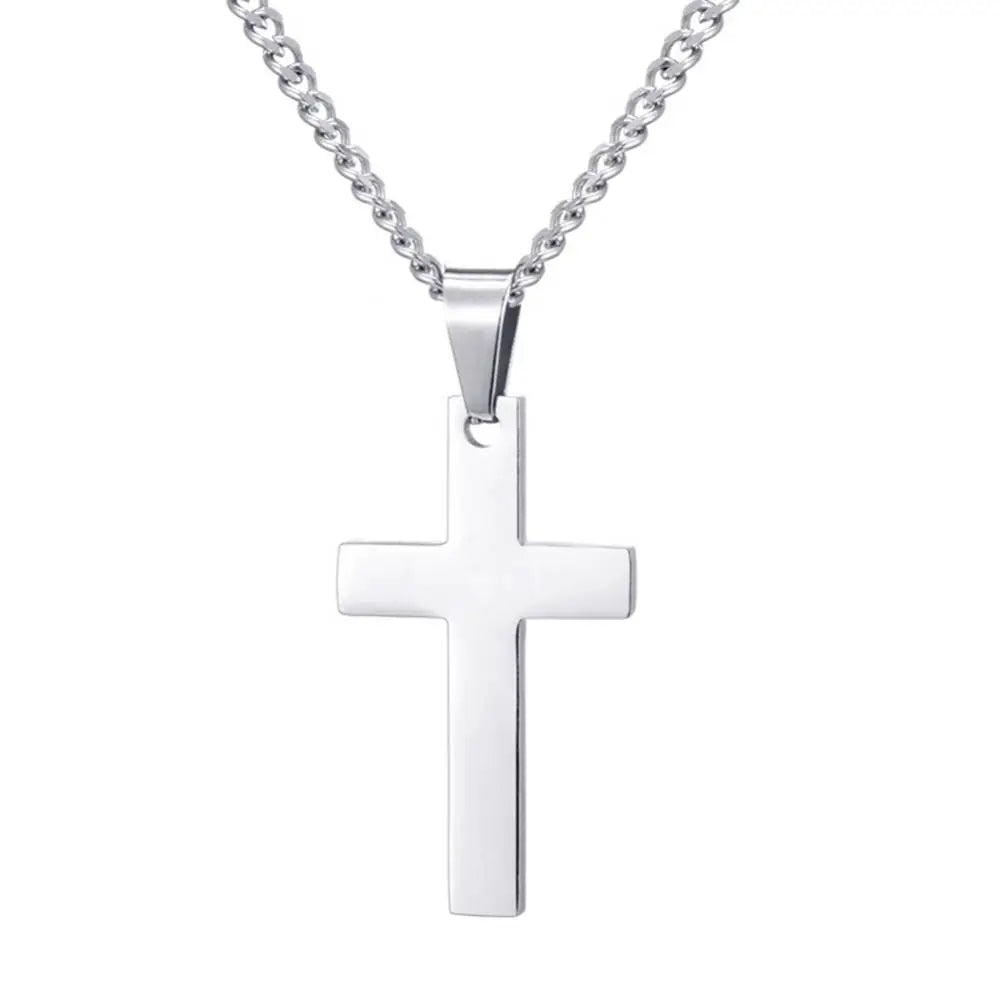 Men Simple Cross Pendant Alloy Necklace Chain Jewelry Christmas Day Gift Simple Cross Stainless Steel Necklace Titanium Steel