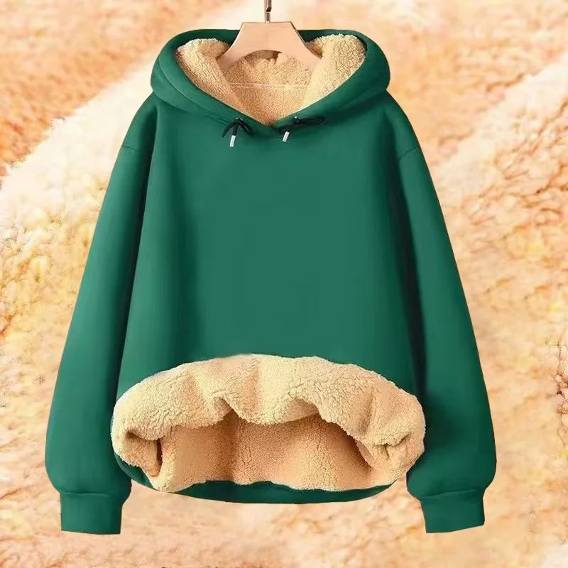 Autumn and Winter New Hooded Lamb Fleece Hoodie Solid Color with Thick Fleece for Men and Women, Warm and Casual Versatile