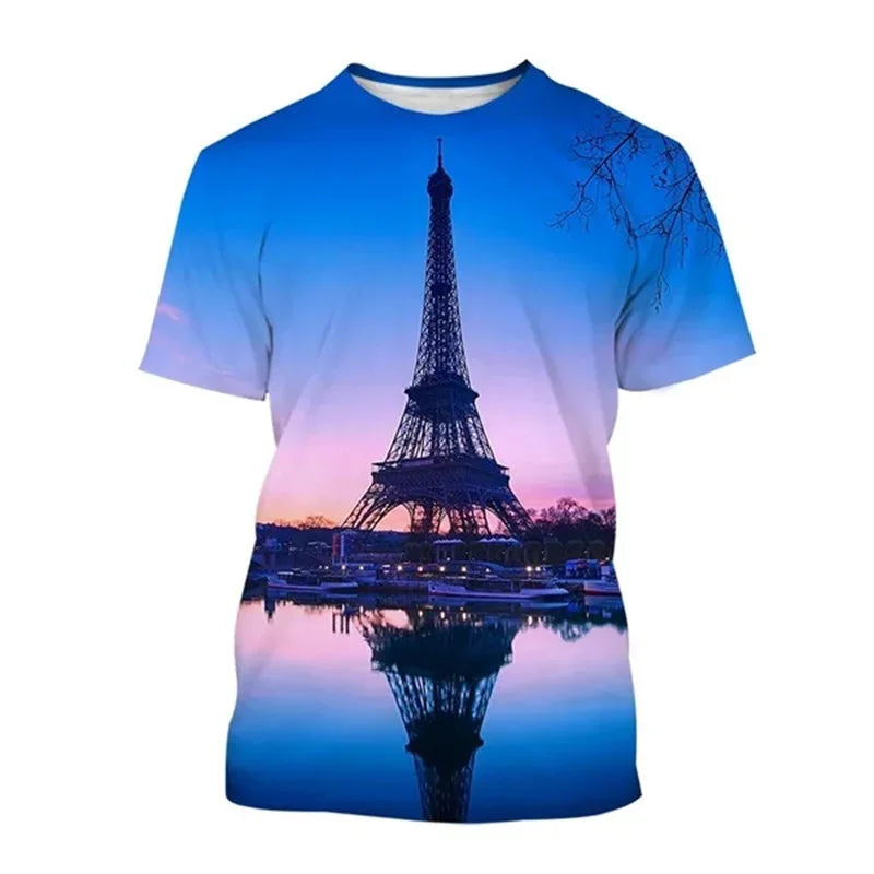 Paris Eiffel Tower Graphic T-shirt Men Women 3d Printed France Tees Tops Summer Casual Short Sleeve Oversized Tshirts Gift