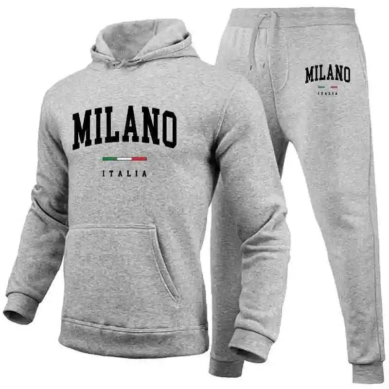 Men's Sports Hoodie Set Luxury Milan Print Sweatshirt Sweatpants Hooded Top Jogger Pants Casual Streetwear Sportswear