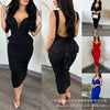 Elegant Sexy Evening Party Dress New Women's Backless Ruffles Patchwork Dress Women's Spaghetti Strap V-neck Slim Fit Dress