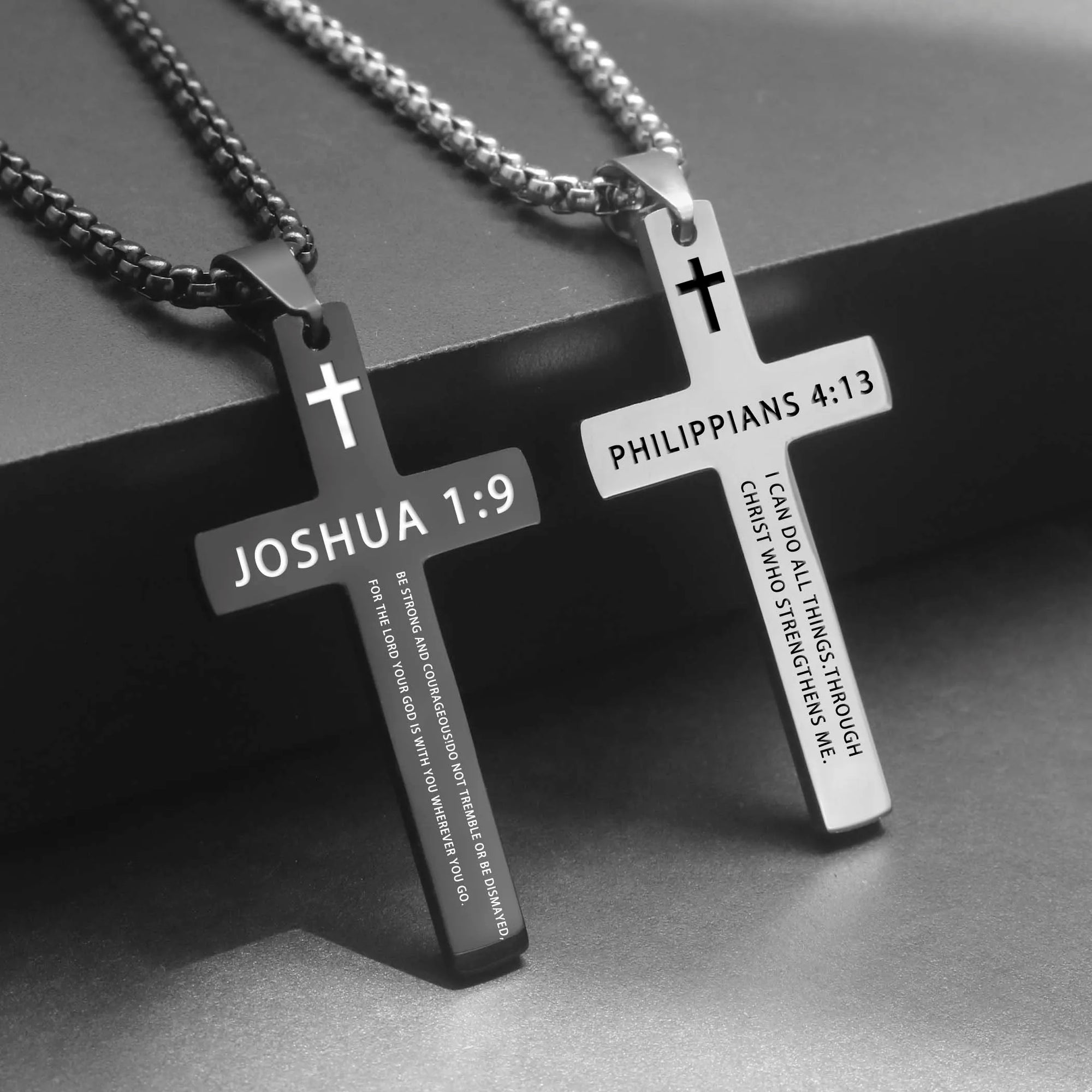 1PC 304L Stainless Steel Bible Verse Necklace for Men Jesus Cross Necklace Men Spiritual Jewelry