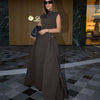 Elegant High Collar A-line Maxi Dress For Women Fashion Solid Pleated Slim Long Dresses New Lady Evening Party Prom Gowns