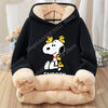 Snoopy Fleecing Hoodie for Adult Cute Cartoon Sweatshirt New Warm Winter Coat Black Fleece Clothing Fashion Thick Clothes Gift