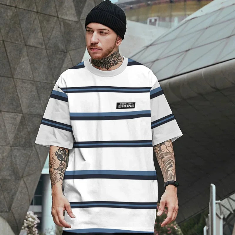 Men's Striped Short Sleeve T-shirt, 3D Printed, Oversized, Everyday Casual, Loose Shirt, Comfortable and Cool for Summer