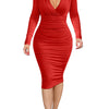 Luxury Sexy Deep V Neck High Waist Women Dress Slim Fit Stretch Casual Party Gown Long Sleeve High Quality Wrap Hip Dress Y2K