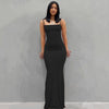 Sexy Spaghetti Strap Black Long Dress Y2k Sleeveless Solid Skinny Bodycon Trumpet Maxi Vestidos