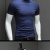 Fashion Men's Summer Korean Style Plus Size Harajuku T-Shirt Short Sleeve High Neck Turtleneck Slim Fit Luxury Clothing Male