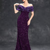 Mgiacy Line neck pleated tint sequin velvet fishtail Dress Evening Gown Ball dress Party dress Bridesmaid dress