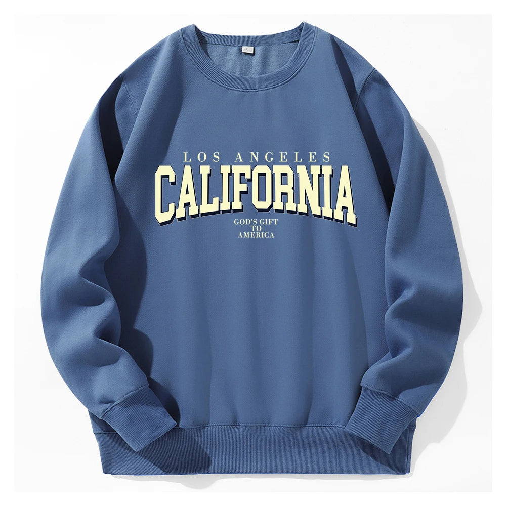 California Letter Printing Sweatshirt Men Fashion Street Clothes Vintage Fashion Tracksuit Casual Warm Round Neck Sportswear