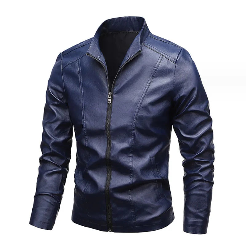 Autumn New Men Leather Coat Vintage Classic Stand Collar Male Faux Leather Jacket Trend Casual Fit Slim Motorcycle Clothes