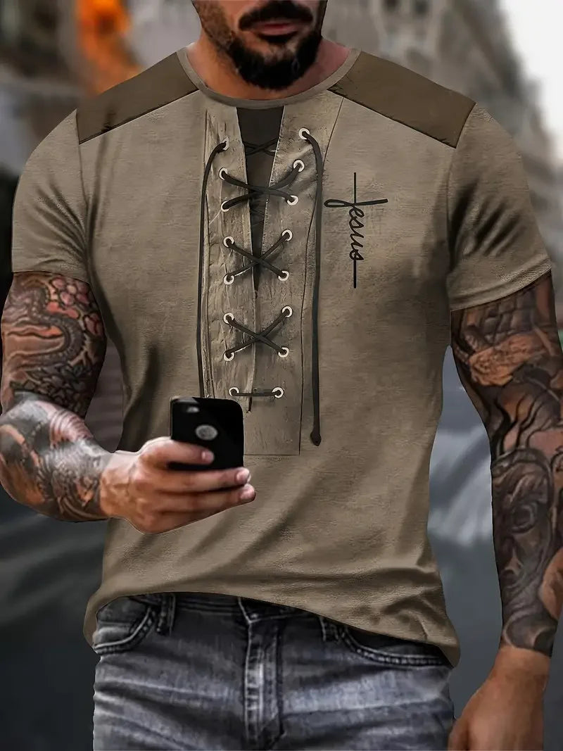 Summer Casual Men's T-Shirt 3d Printed Henry Shirts English Letter Pattern Tees Tops Vintage Round Neck T-Shirt Men's Clothing