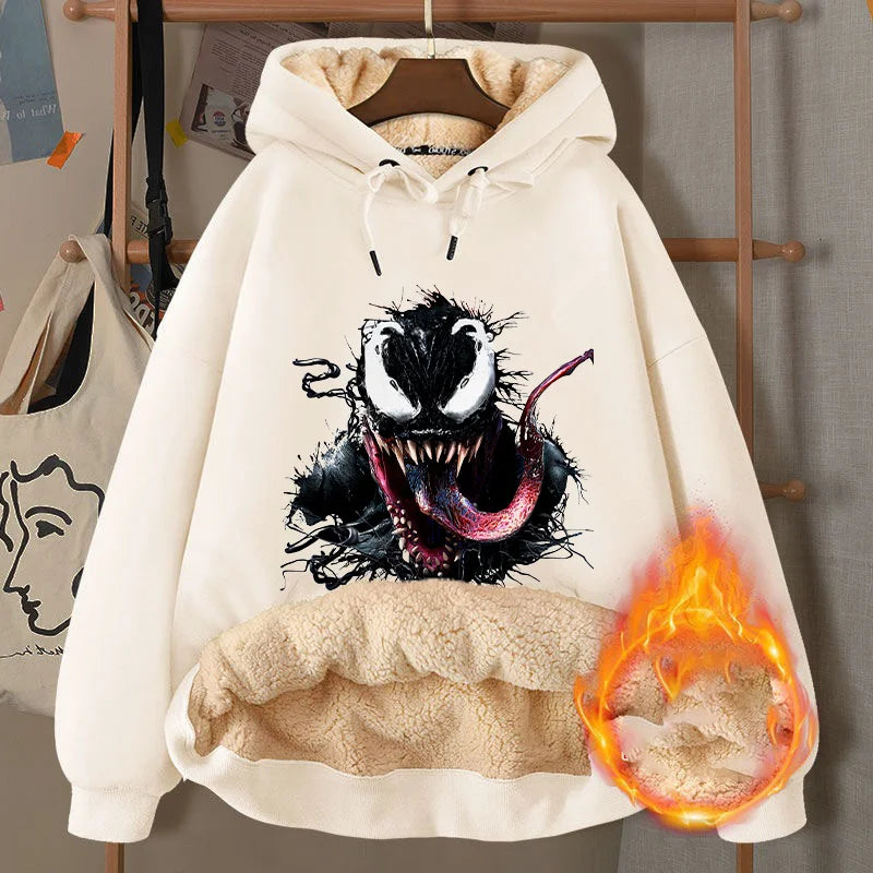 Venom Hoodies Movie Peripherals Jacket Winter Thickened Warm Street Sportswear Casual Sweatshirt Adult Clothes Cool Men Clothing