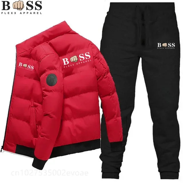 BSS FLEXX APPAREL Men's Fashion Warm New Windproof High Quality Polyester Zipper Jacket and Pants 2-p