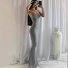 Sexy Spaghetti Strap Black Long Dress Y2k Sleeveless Solid Skinny Bodycon Trumpet Maxi Vestidos