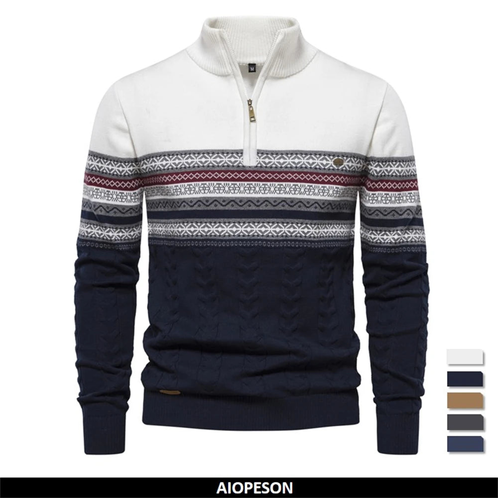 New Autumn High Quality Zipper Pullers Men Warm Winter Cotton Sweaters for Men Ethnic Patterns Casual Mens Sweater