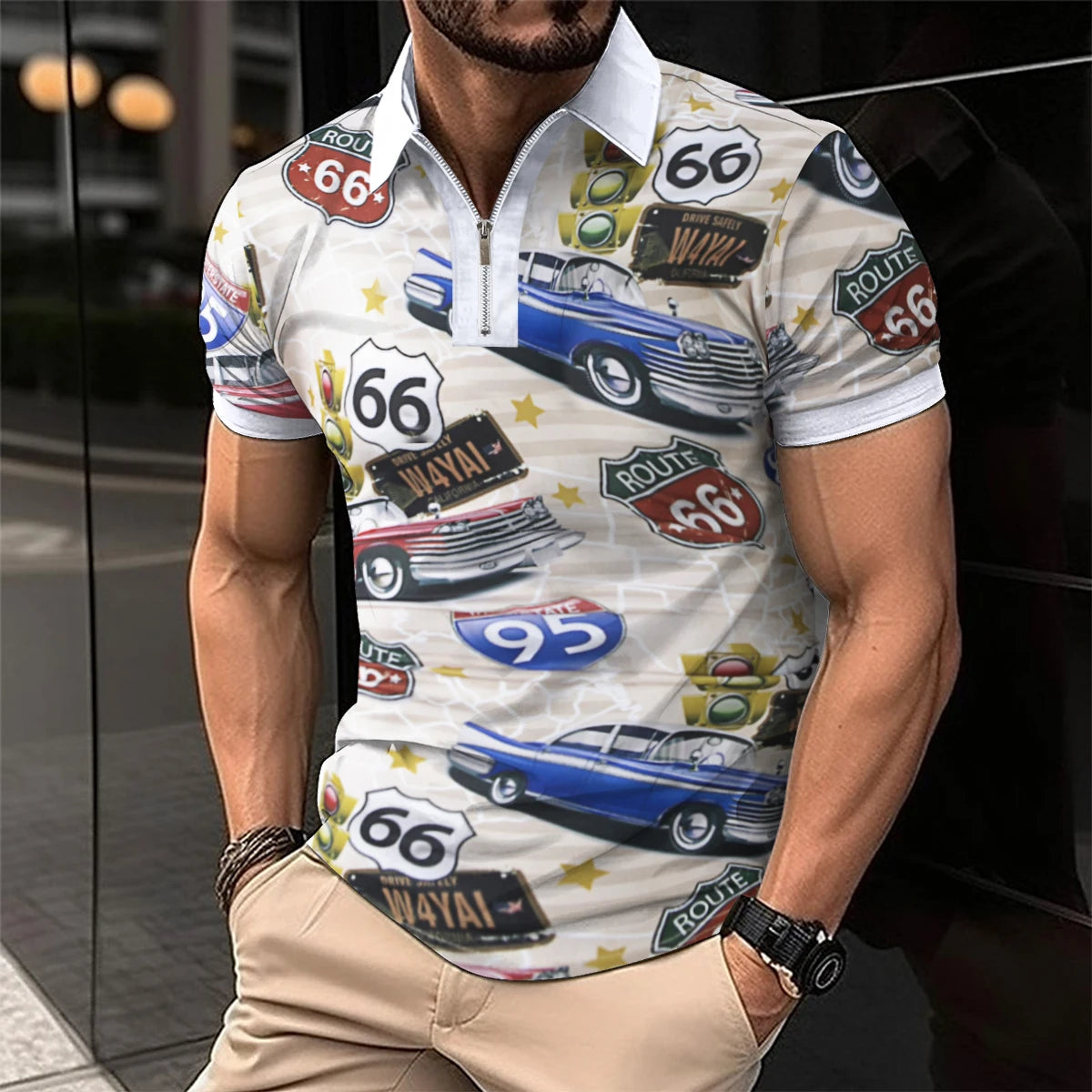 Polo T-Shirt Summer Short Sleeve Clothing Fashion striped Print Street Casual Button up Top