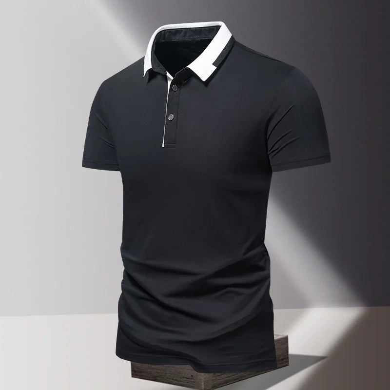 Summer men's POLO shirt, ice silk quick drying short sleeved pure cotton T-shirt, solid color business lapel half sleeved top