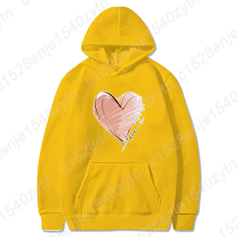 Fashion Valentine's Day Heart & Love Print Hoodies For Women Winter Autumn Casual Hooded Sweatshirts Valentines Hoodies Pullover