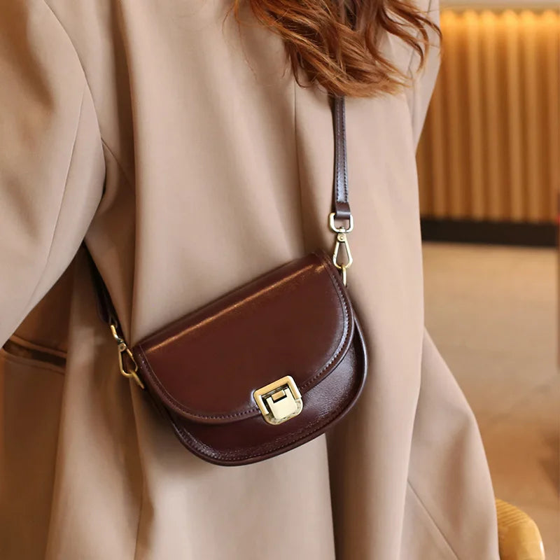 New Style Real Leather Women's Bag Vegetable Tanned Genuine Cow Leather Single Shoulder Messenger Bag Lady Popular Purse