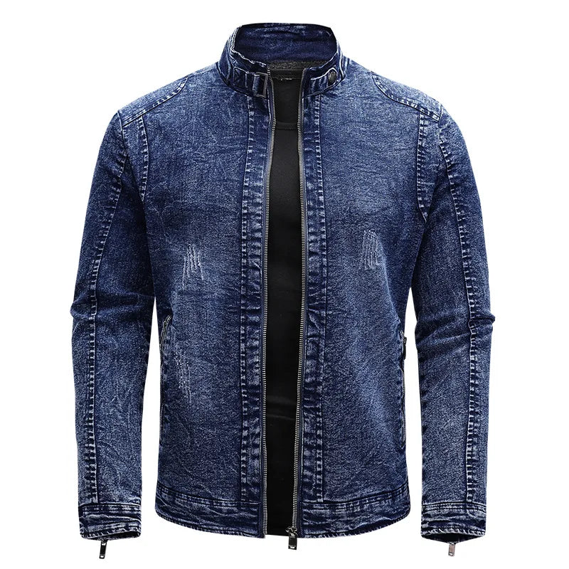 ABOORUN Fleece Denim Jacket Men Streetwear Motorcycle Biker Coats Slim fit Jackets Male Clothes