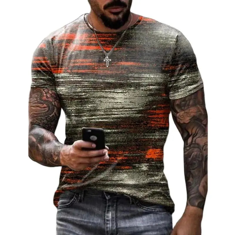 Vintage Men's T Shirts Personality Color Stripe Printed Fashion  O-Neck Short Sleeve Oversized t shirt  Breathable Streetwear