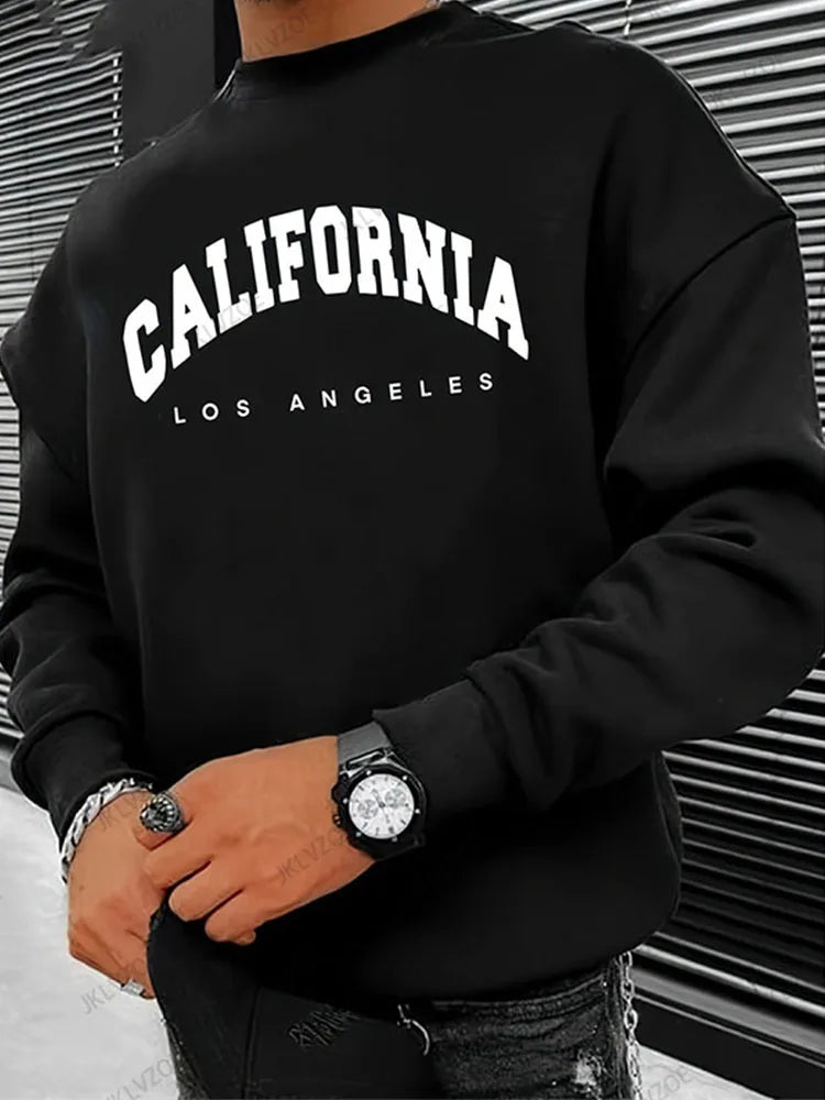 California Printed Men's Long Sleeved Sweatshirt Outdoor Sports Fashion Round Neck Hoodless Sweatshirt Casual Oversized Hoodies