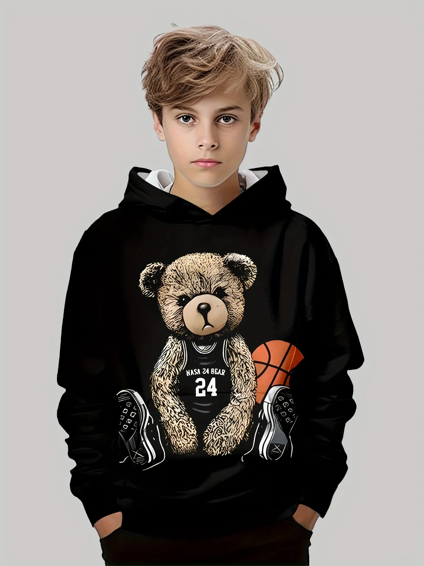 Kids Clothes Boys Hoodies Long Sleeve Cool Bear Print Children Spring Fall Clothes Fashion Outdoor Girl Clothes Pullover Tops