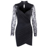 Women's Sexy Dresses 2023 Spring Turtleneck Hollow Lace Patchwork Bodycon Slim Dress Ladies Long Sleeve Party Club Mini Dress