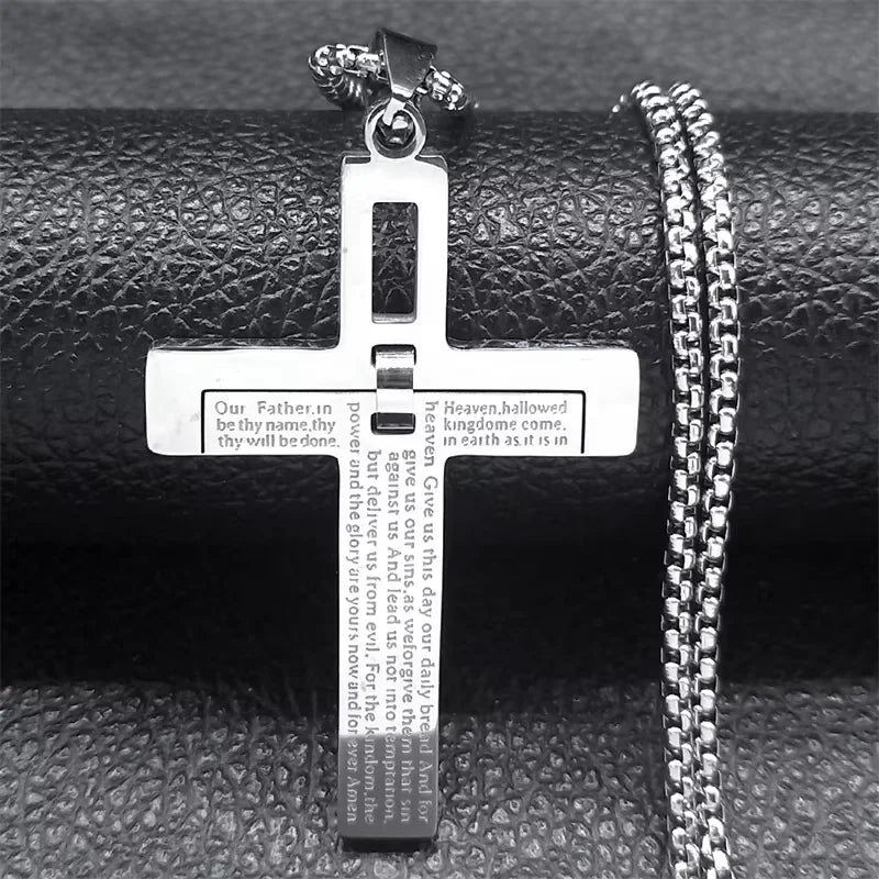 Christian Jesus Cross Necklace Chain for Men Stainless Steel Gold Color Bible Prayer Man Male Jewelry collar hombre N2005S02