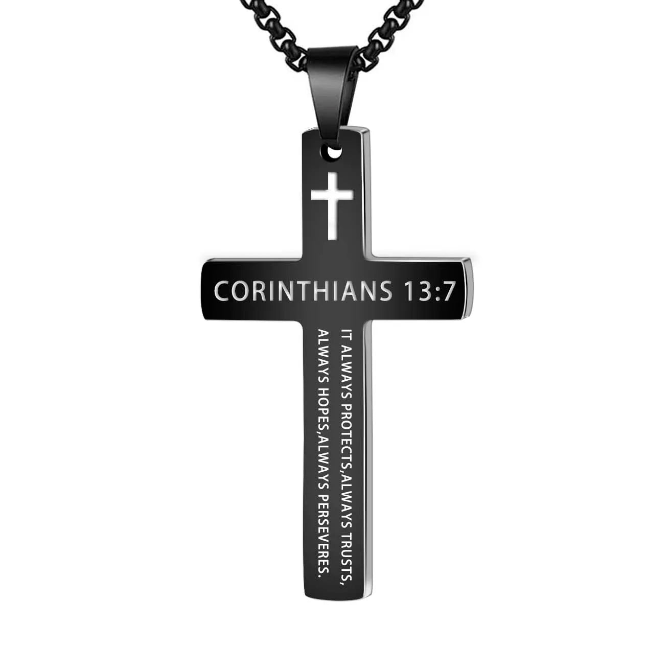 1PC 304L Stainless Steel Bible Verse Necklace for Men Jesus Cross Necklace Men Spiritual Jewelry