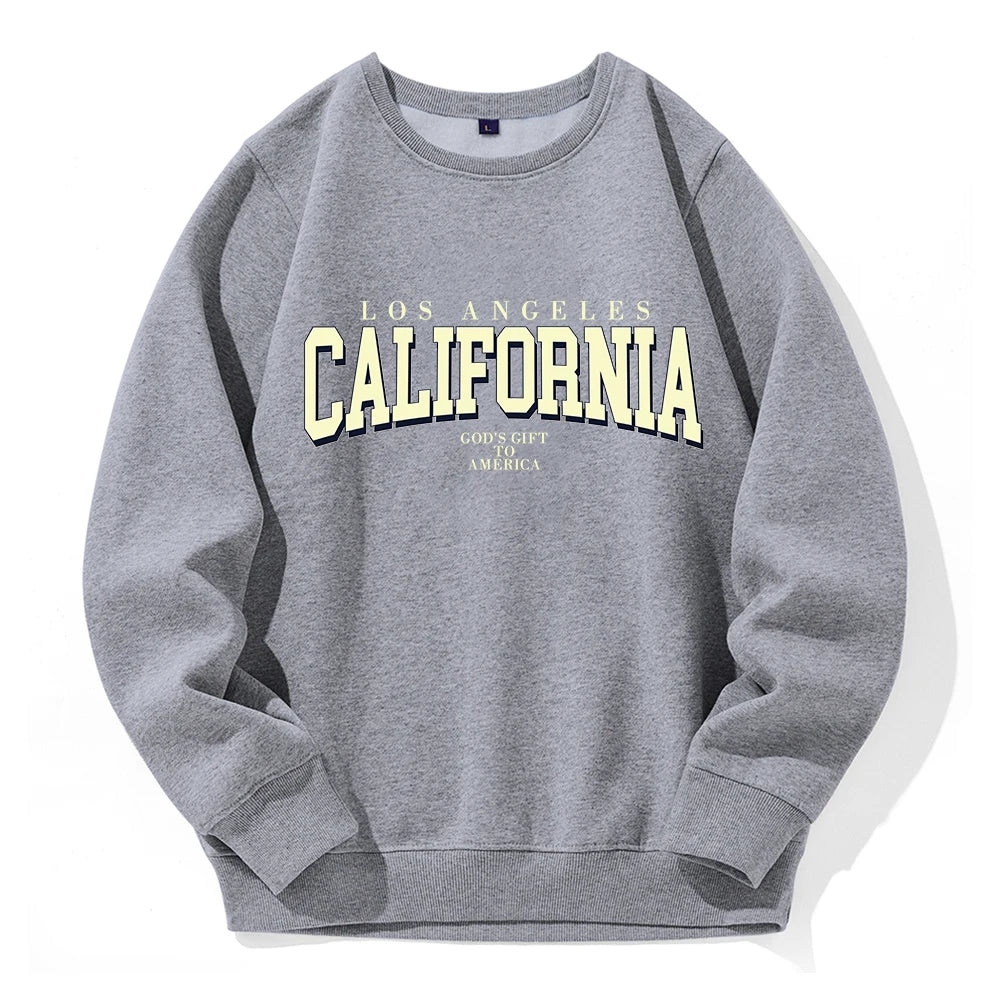 California Letter Printing Sweatshirt Men Fashion Street Clothes Vintage Fashion Tracksuit Casual Warm Round Neck Sportswear