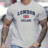 Summer men's 100% pure cotton casual loose fit plus size London England pattern printed round neck short sleeved T-shirt top