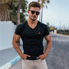 Sumemr Moisture Wicking Short Sleeve Cotton T-Shirt Men's V-Neck Slim Fit Shirt Fitness Bodybuilding Workout Tees Gym Clothing